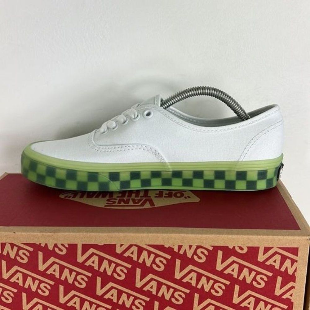 Vans translucent green grash checkered white authentic sneakers women’s size 8.5 - Picture 5 of 8